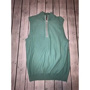Johnston & Murphy Men's 1/4 Zip Sweater Vest Green  100% Pima Cotton Size Medium